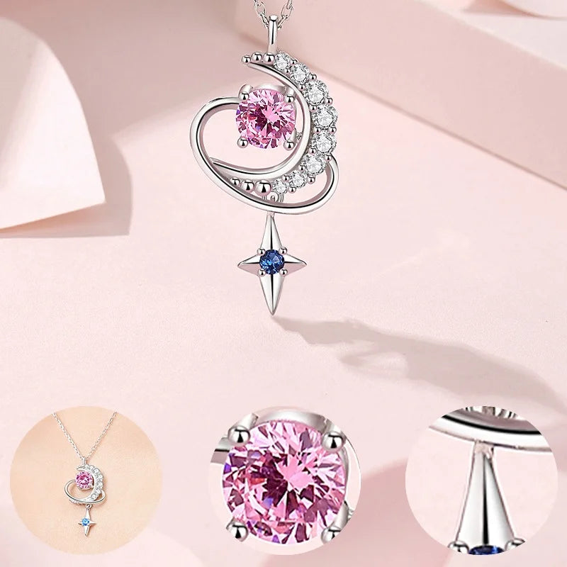 S925 Silver Red Book Moon Star Pendant