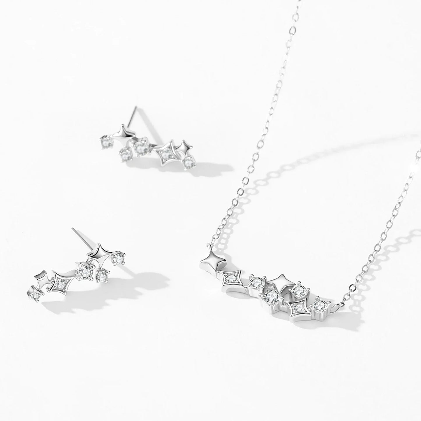 925 Sterling Silver Dainty Stars Necklace