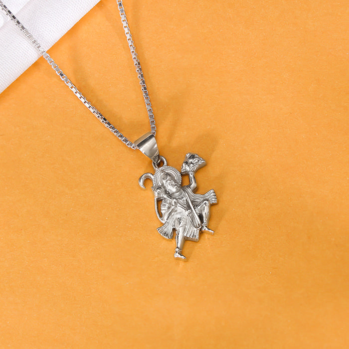 Silver Mahabali Hanuman Pendant with Box Chain For Him