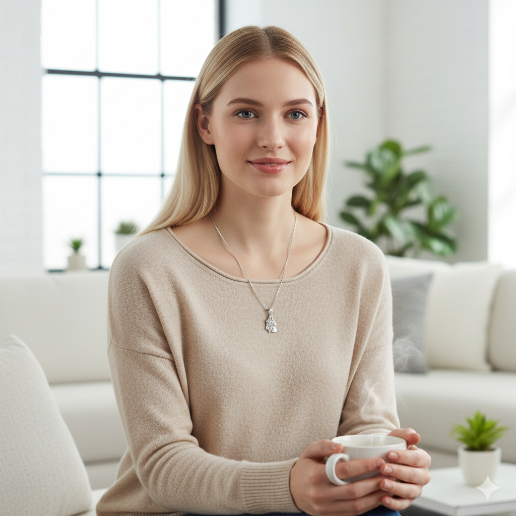 Silver Radha-Krishna Pendant with Box Chain