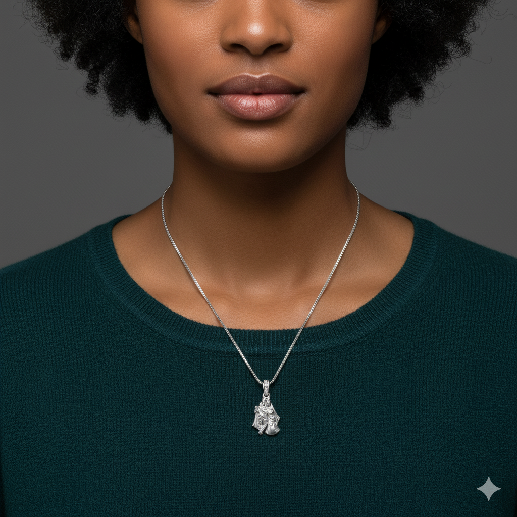 Silver Radha-Krishna Pendant with Box Chain