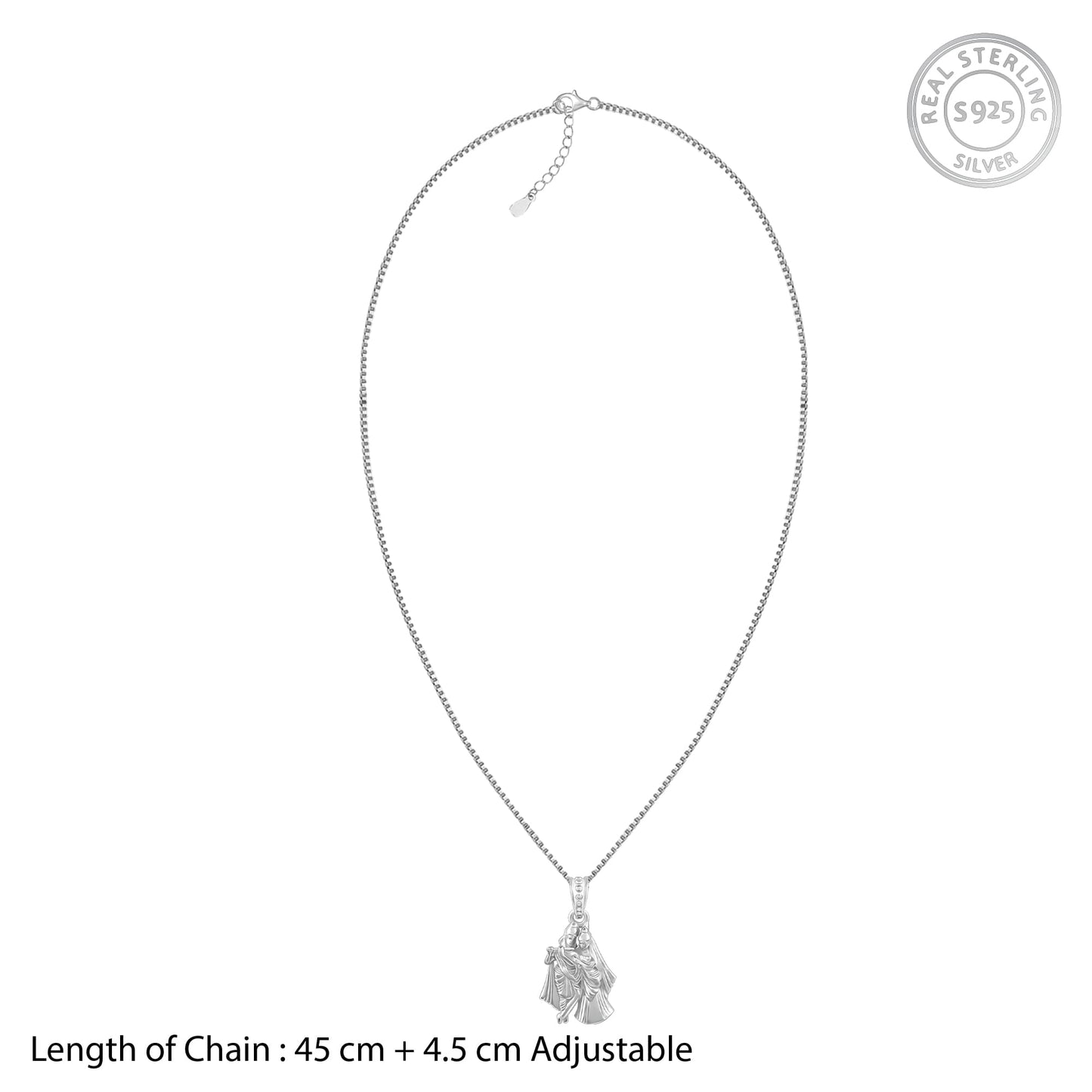 Silver Radha-Krishna Pendant with Box Chain