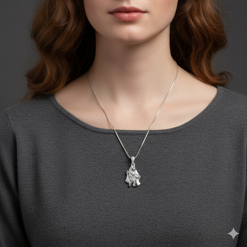 Silver Radha-Krishna Pendant with Box Chain