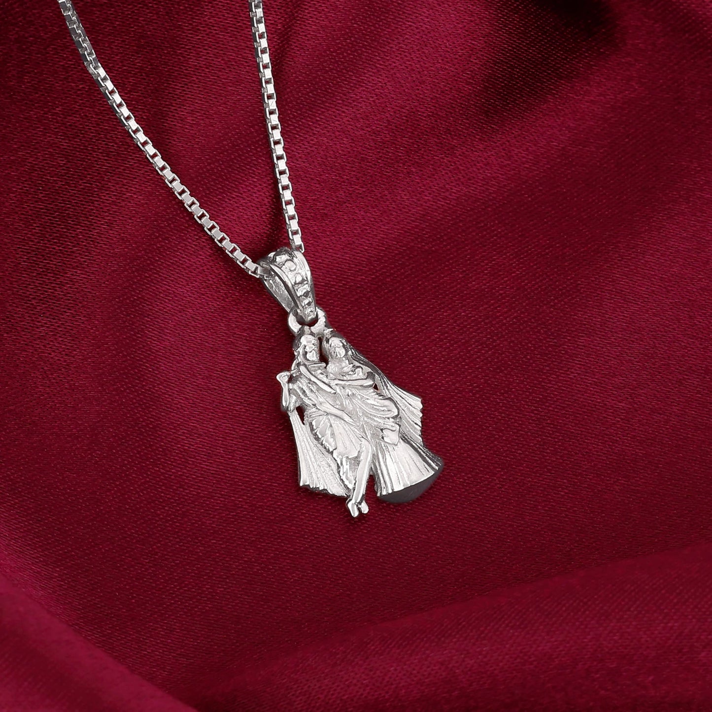Silver Radha-Krishna Pendant with Box Chain