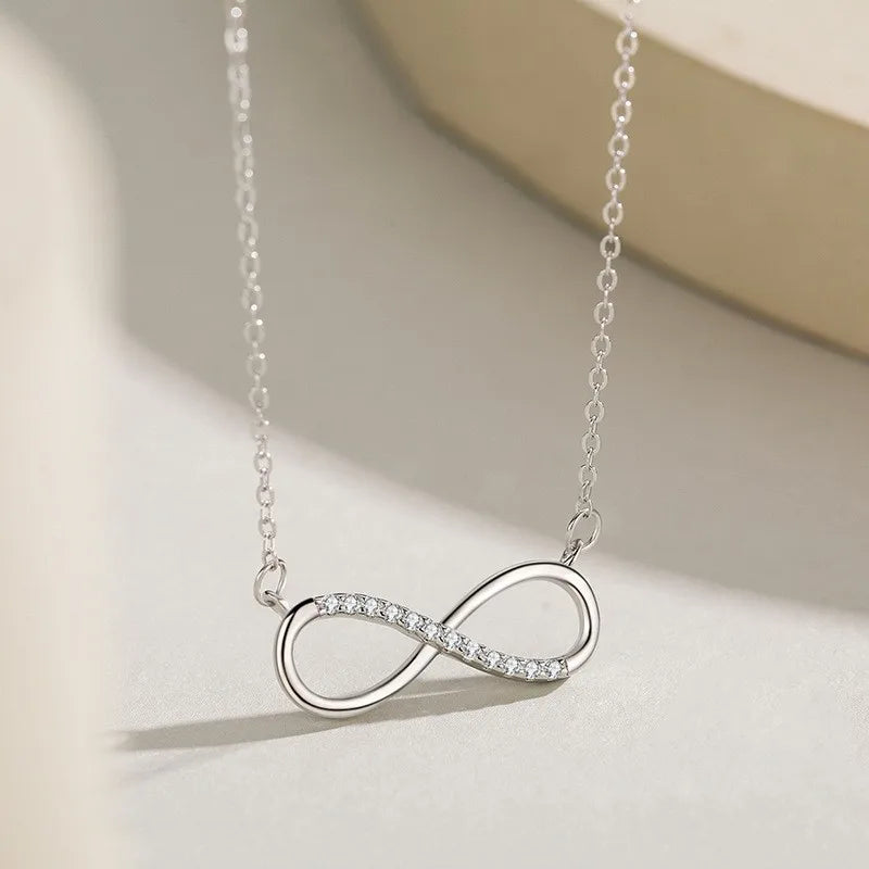 925 Sterling Silver Pave Zircons Infinity Pendant Necklace