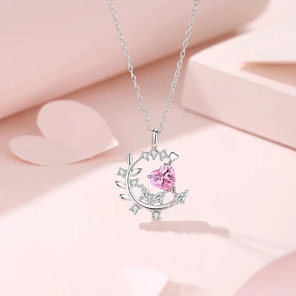 925 Silver Heart-Shaped Pink Zircon Necklace