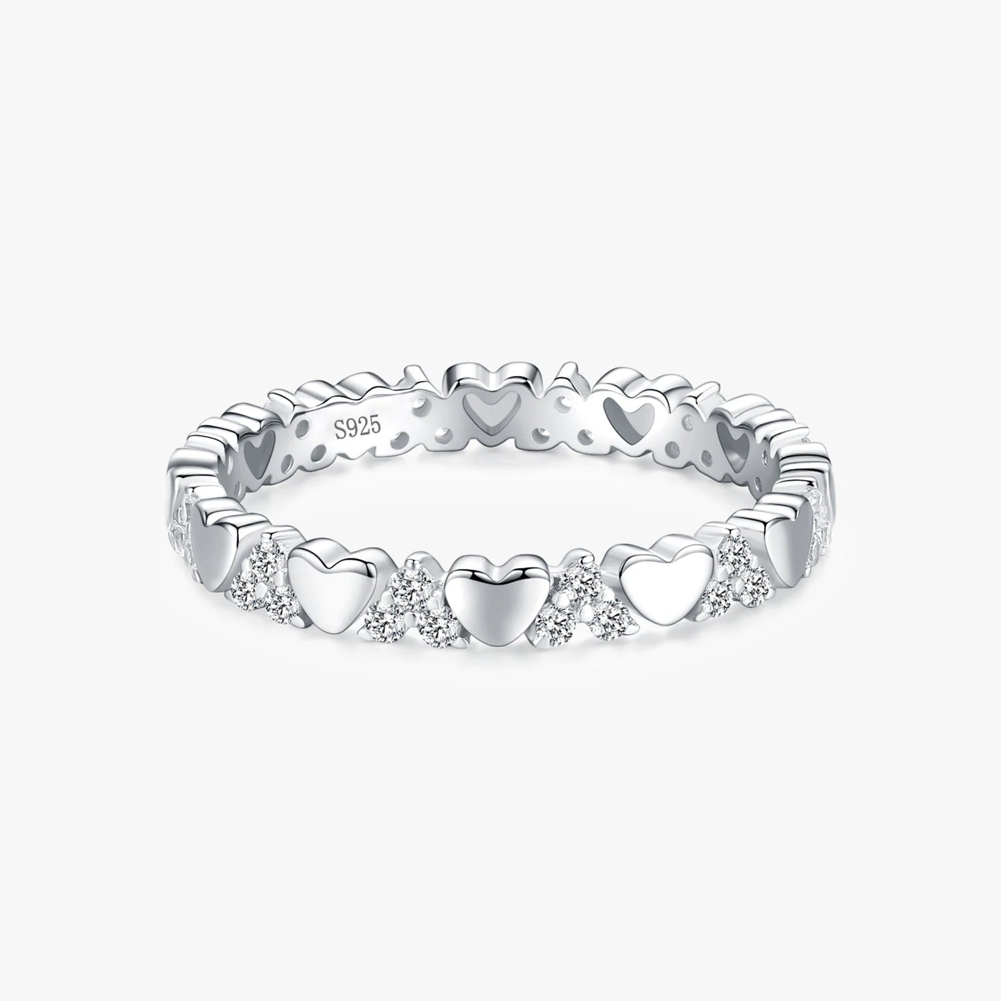 925 Sterling Silver Exquisite Luxury Heart Stackable Finger Rings