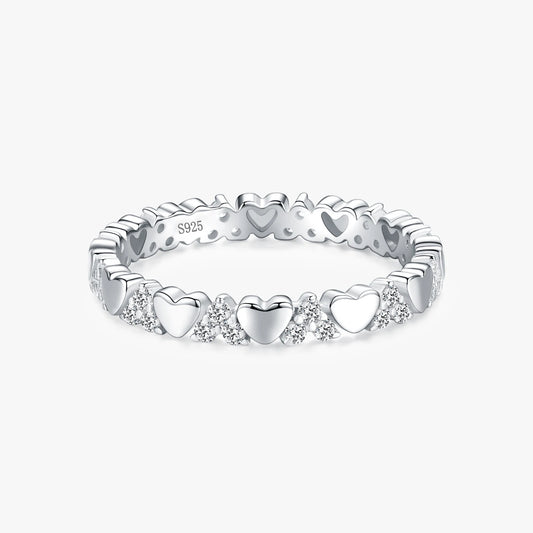 925 Sterling Silver Exquisite Luxury Heart Stackable Finger Rings