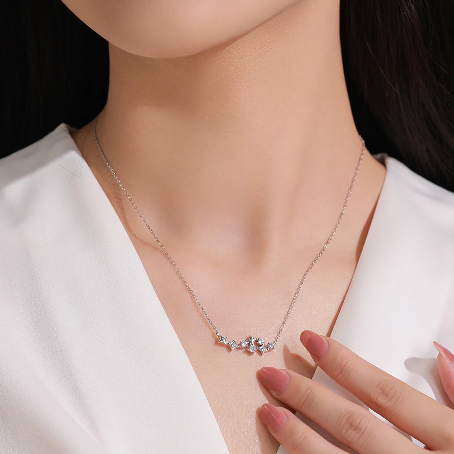 925 Sterling Silver Dainty Stars Necklace