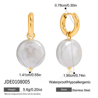 Glass Pearl Smooth Hoop Huggie Earrings - Kimiko
