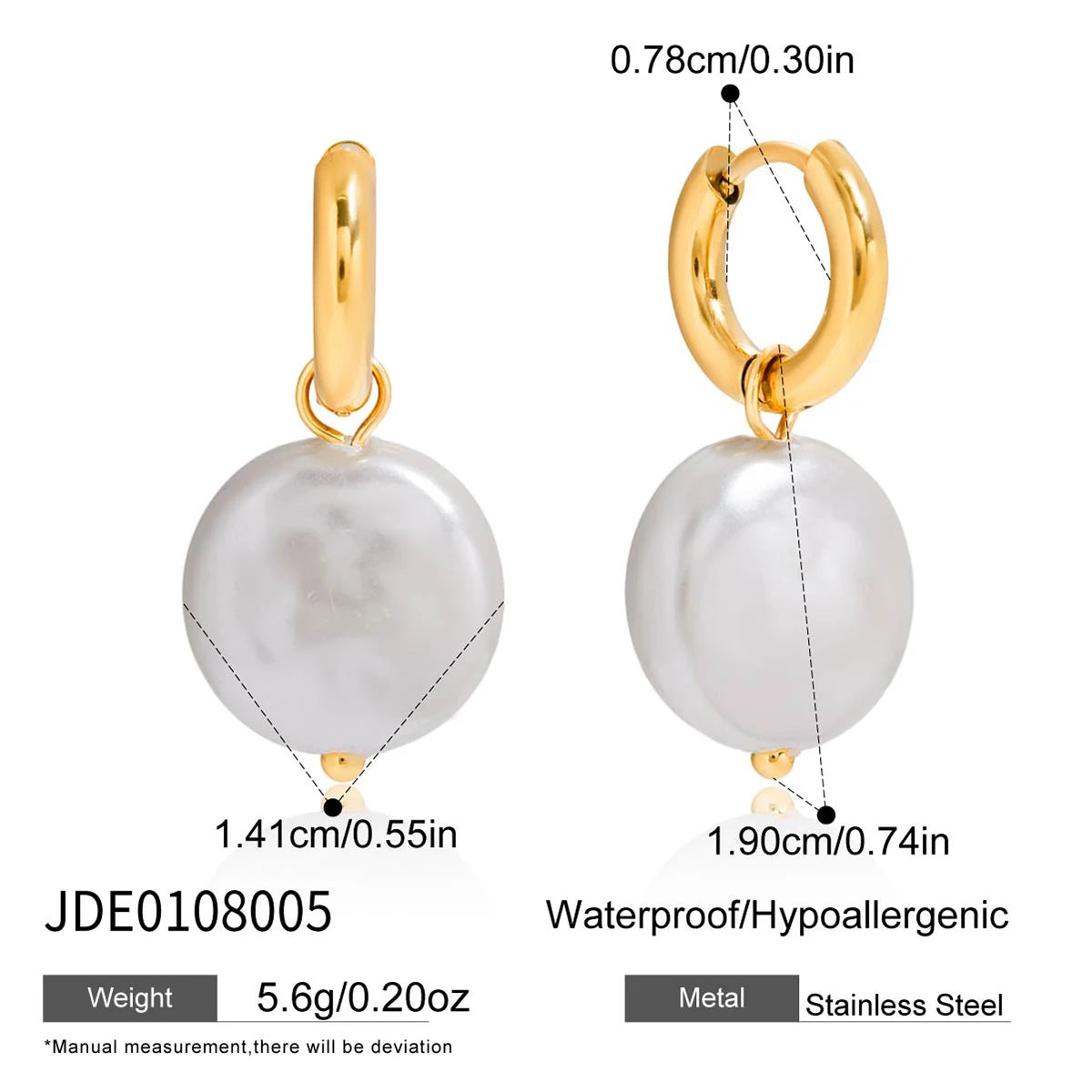 Glass Pearl Smooth Hoop Huggie Earrings - Kimiko