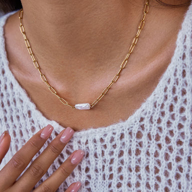 Freshwater Pearl Paperclip Chain Necklace - Kimiko