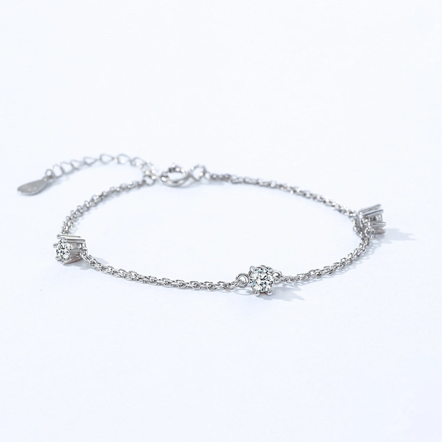 925 Sterling Silver Dainty Simple Shiny Zircon Double Layers Bracelet