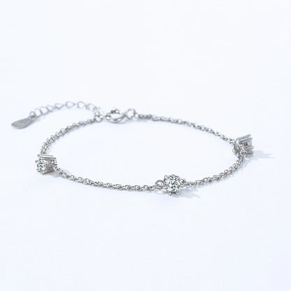 925 Sterling Silver Dainty Simple Shiny Zircon Double Layers Bracelet