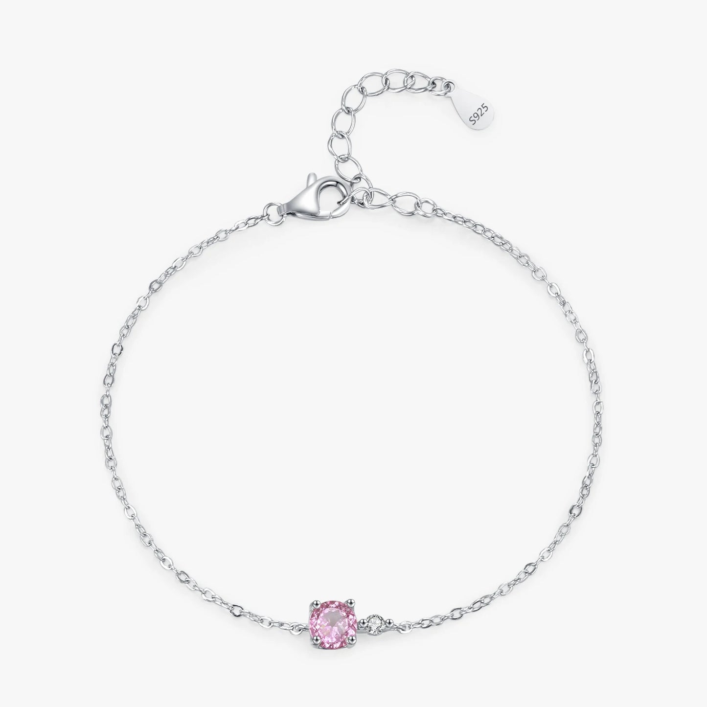 925 Sterling Silver New Valentine's Romantic Pink Zircon Chain Bracelet