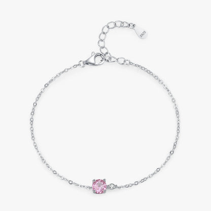 925 Sterling Silver New Valentine's Romantic Pink Zircon Chain Bracelet