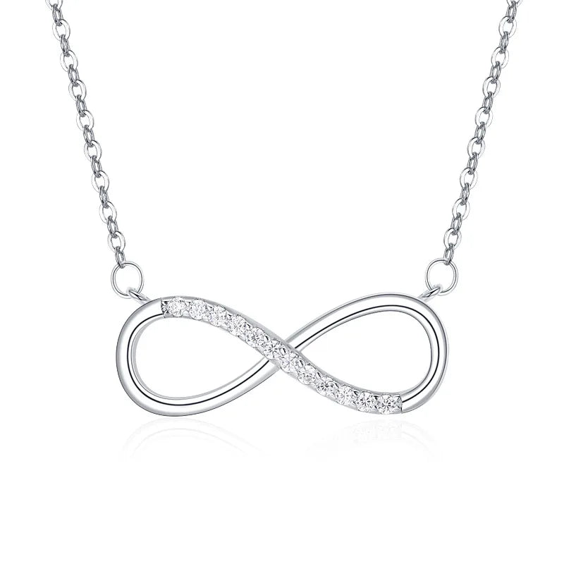 925 Sterling Silver Pave Zircons Infinity Pendant Necklace
