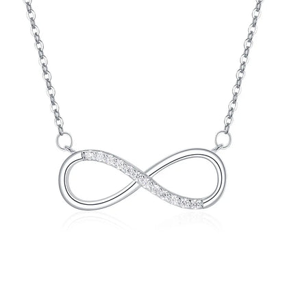 925 Sterling Silver Pave Zircons Infinity Pendant Necklace