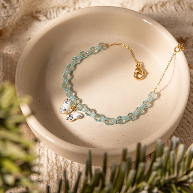 Blue Beaded Bracelet with Enamel Butterfly Pendant with Zircon