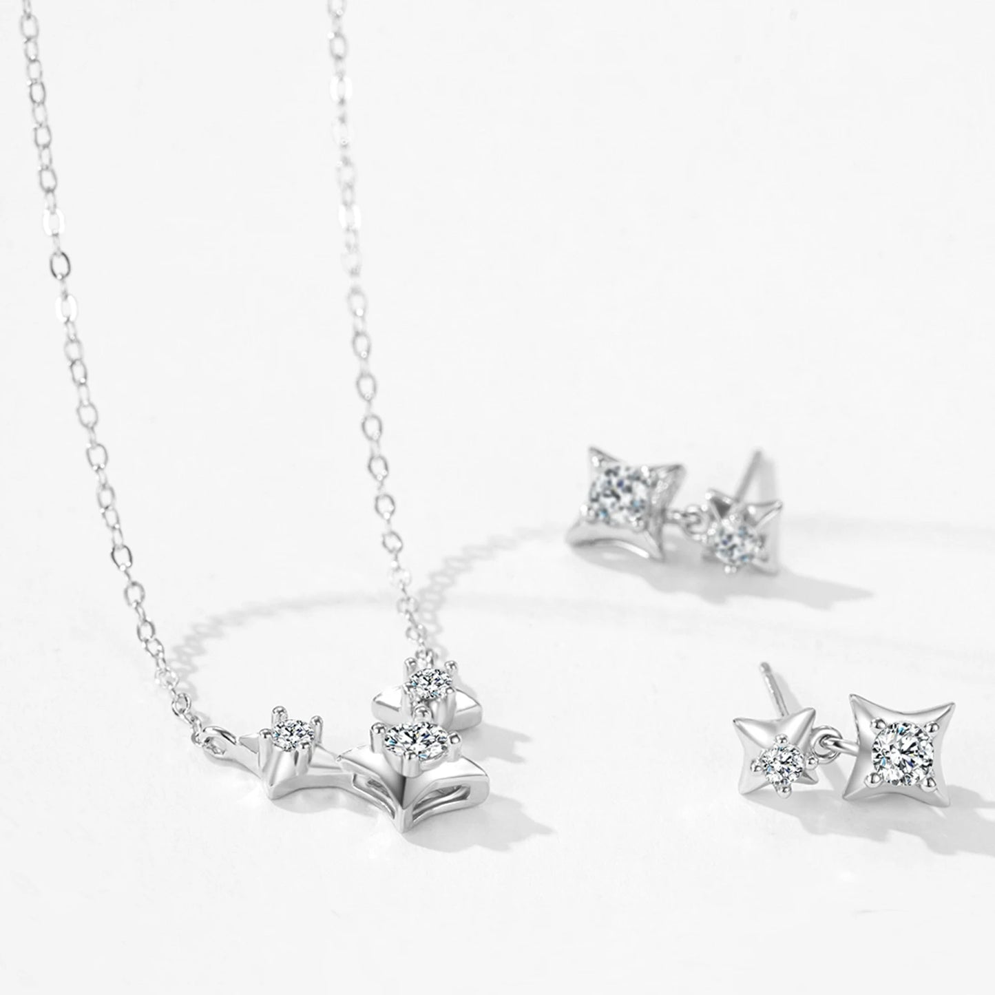 925 Sterling Silver Inlaid Zircon Cute Shiny Star Necklaces