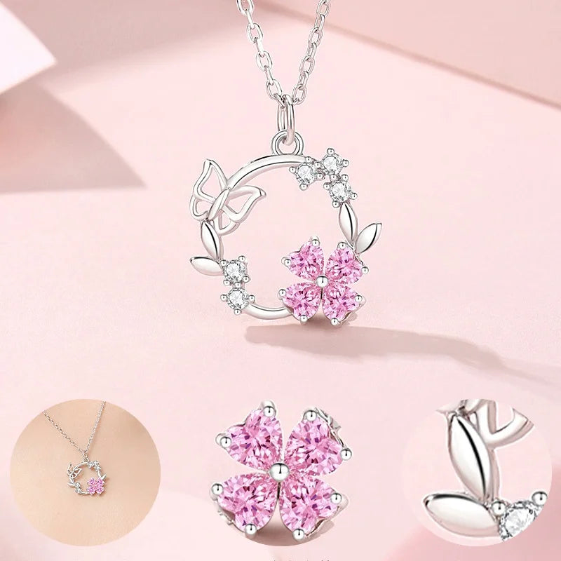 925 Silver Butterfly Wreath Necklace