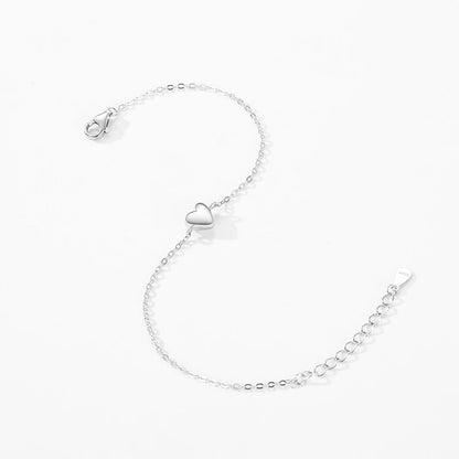 925 Sterling Silver Minimalist Smooth Heart Bracelet Charm Link Chain Adjustable