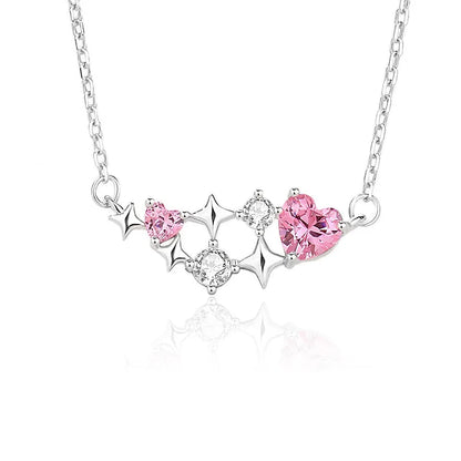 925 Silver Necklace Trendy Pink Diamond Love Star Pendant