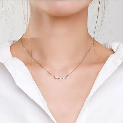 925 Sterling Silver Zircons Wave Pendant Necklace