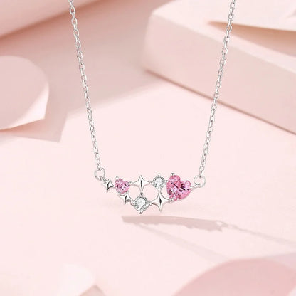 925 Silver Necklace Trendy Pink Diamond Love Star Pendant