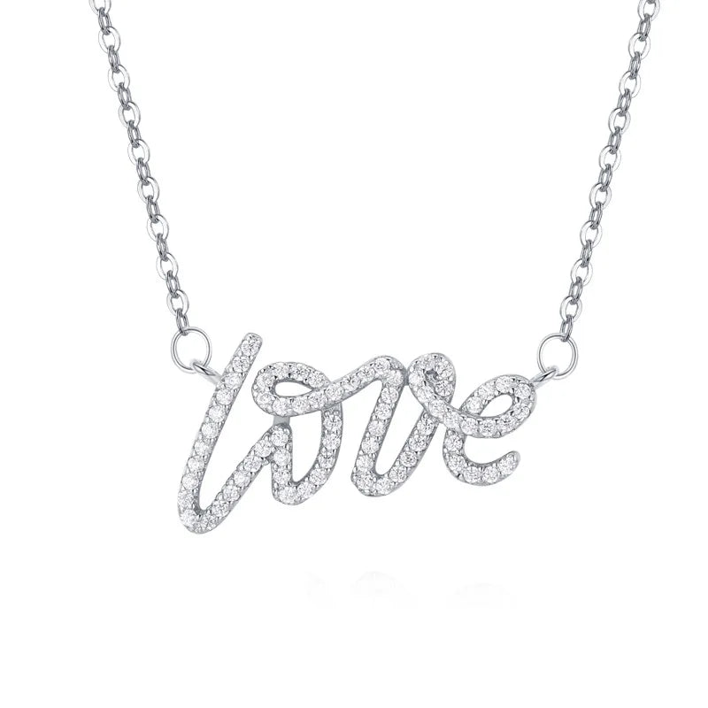925 Sterling Silver Full Zircons Letter "Love" Pendant Necklace