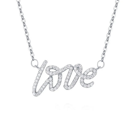 925 Sterling Silver Full Zircons Letter "Love" Pendant Necklace