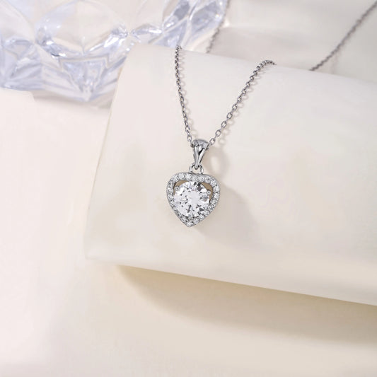 925 Sterling Silver 5A Round Cubic Zirconia Heart Pendant Women