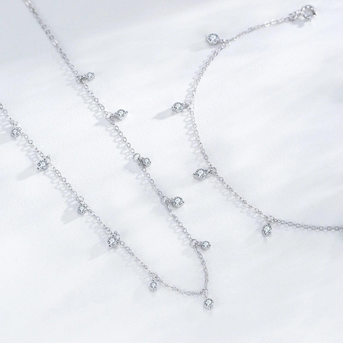 925 Sterling Silver Round Shiny Zircon Pendant Link Bracelet for Women