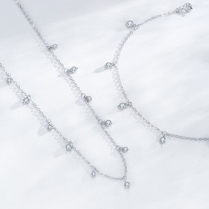 925 Sterling Silver Round Shiny Zircon Pendant Link Bracelet for Women