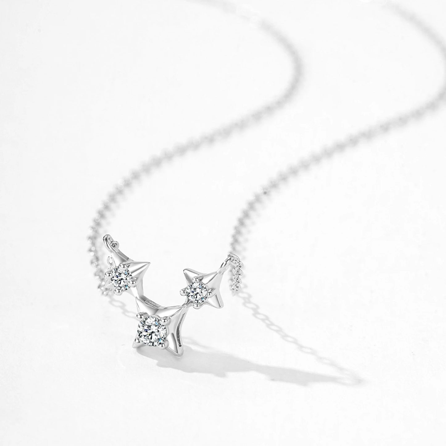 925 Sterling Silver Inlaid Zircon Cute Shiny Star Necklaces