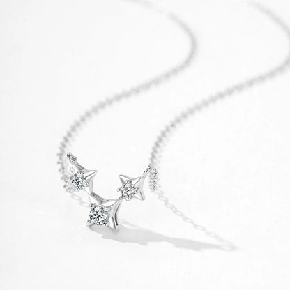 925 Sterling Silver Inlaid Zircon Cute Shiny Star Necklaces