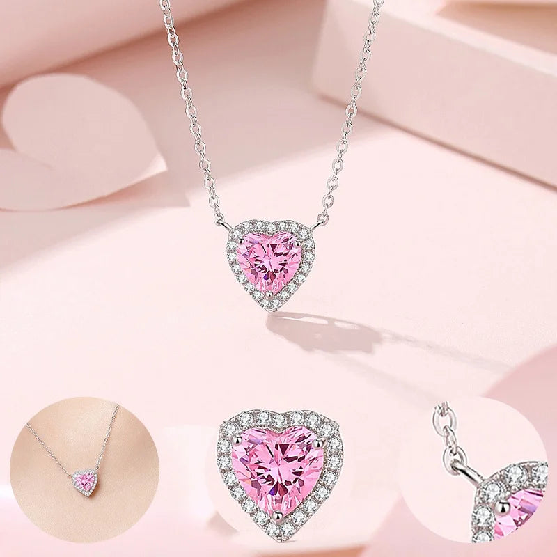 925 Silver Pink Heart Zircon Luxury Pendant