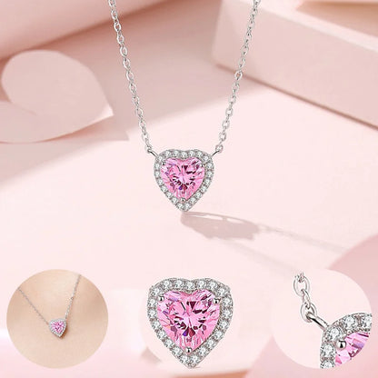 925 Silver Pink Heart Zircon Luxury Pendant