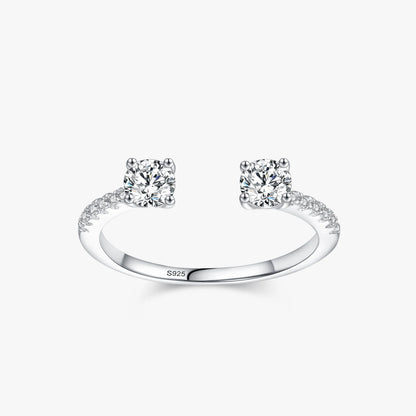 925 Sterling Silver Elegant Round Zircon Adjustable Finger Ring