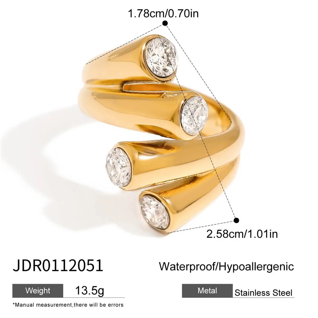 Glass Zircon Double Line Open Ring