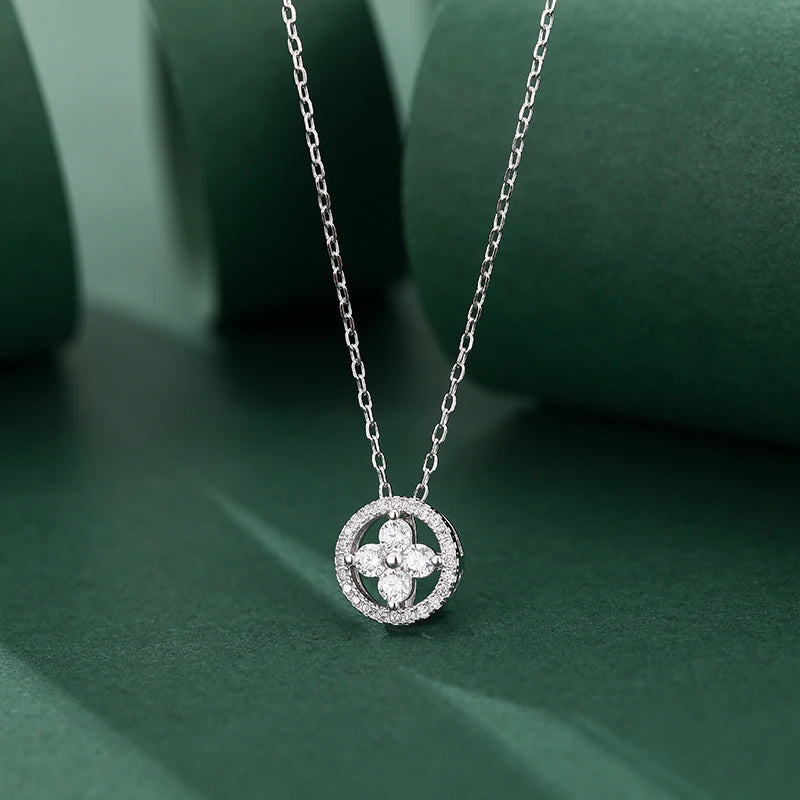 925 Sterling Silver Jewelry Shiny Four-leaf Clover Necklace