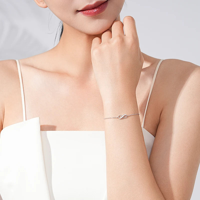 925 Sterling Silver Romantic Infinite Love Zirconia Link Chain Bracelet