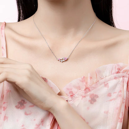 925 Silver Necklace Trendy Pink Diamond Love Star Pendant