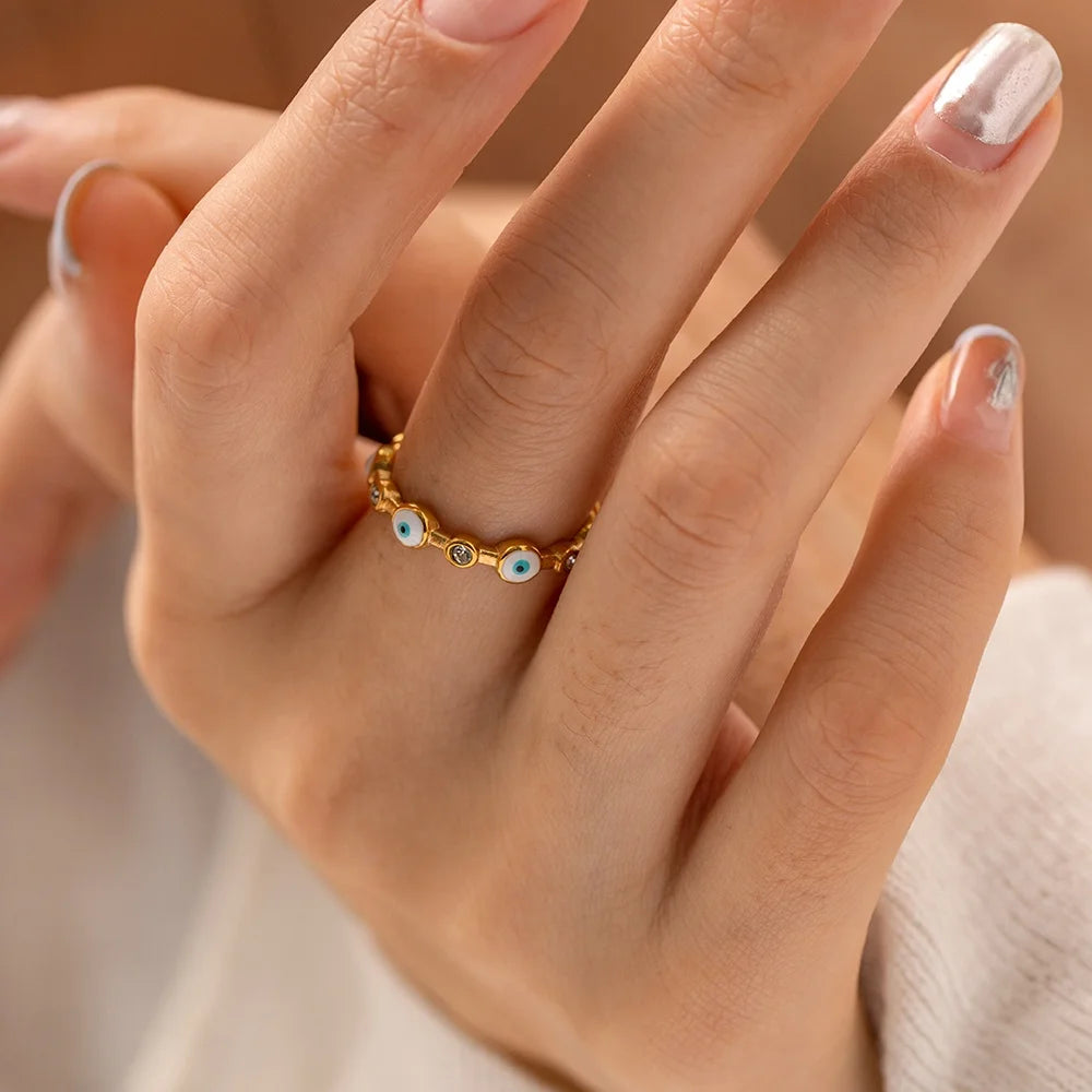 Evil Eyes Enameled Clear Cubic Zirconia Opening Rings