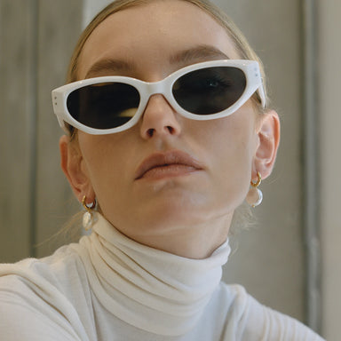 Glass Pearl Smooth Hoop Huggie Earrings - Kimiko