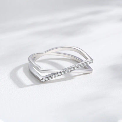 925 Sterling Silver Fashion Geometric Cross Line Cubic Zirconia Finger Ring