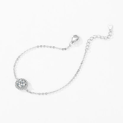925 Sterling Silver  Round Sparkling CZ Link Chain Charm Bracelet for Women