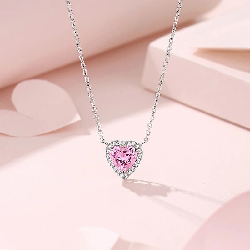925 Silver Pink Heart Zircon Luxury Pendant