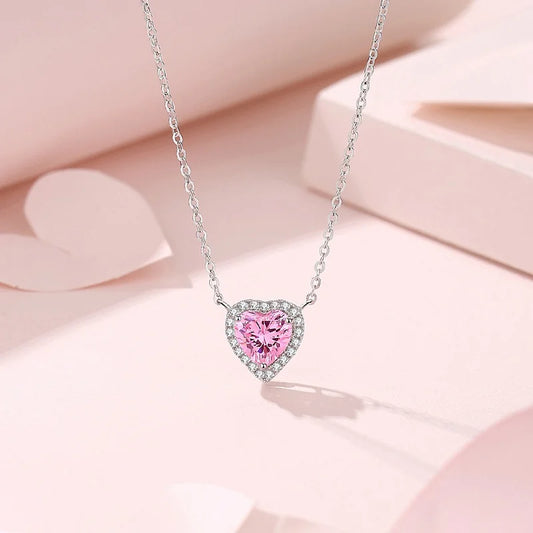 925 Silver Pink Heart Zircon Luxury Pendant