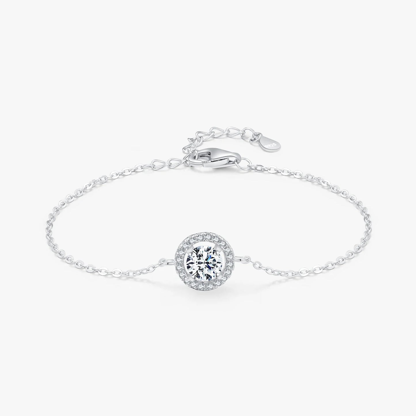 925 Sterling Silver  Round Sparkling CZ Link Chain Charm Bracelet for Women